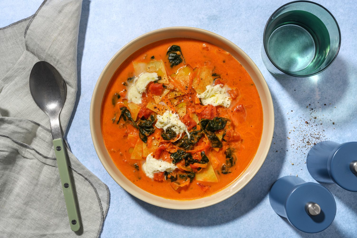 One-pot Veggie Lasagne Soup with Chorizo
