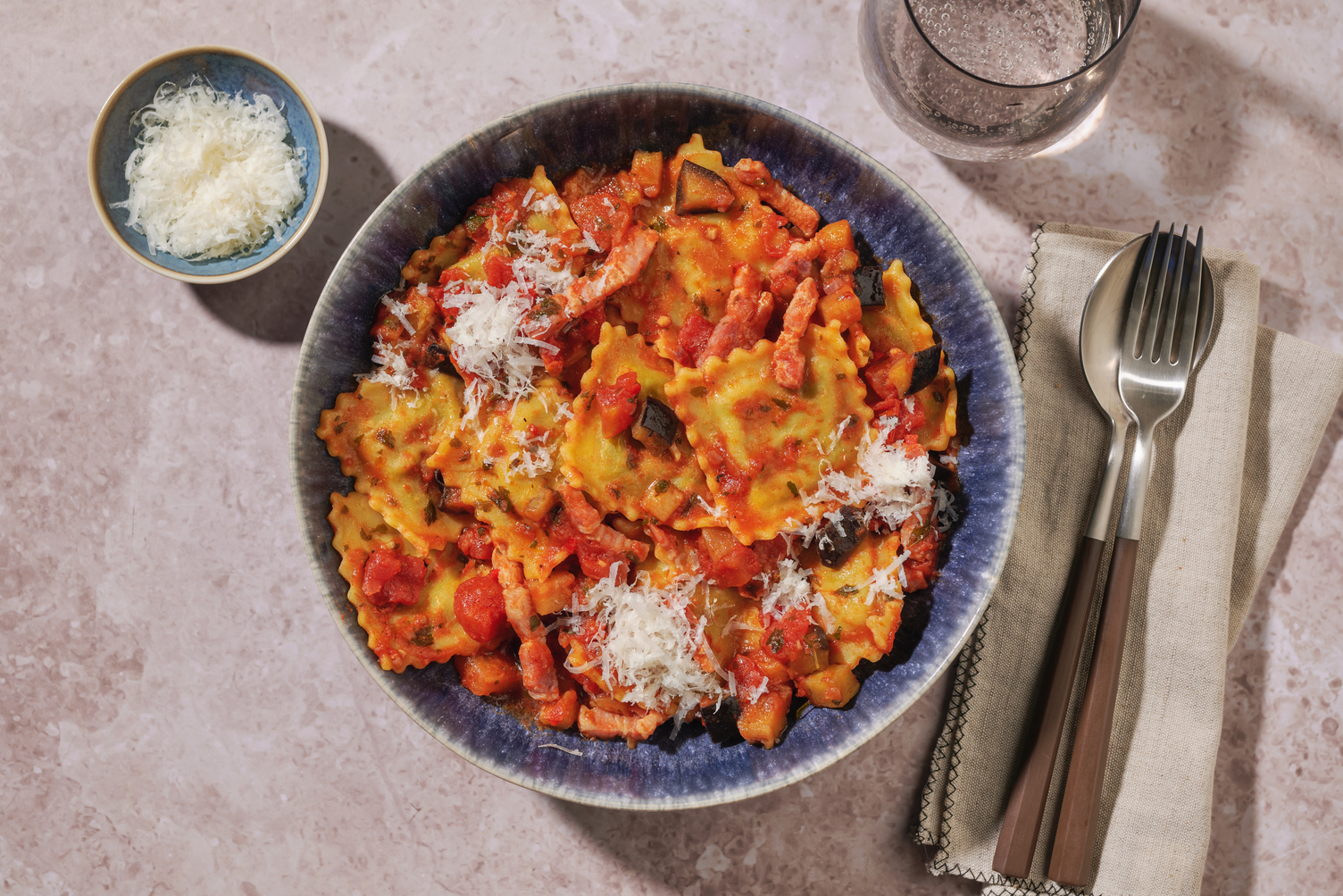 Spicy Ravioli nduja & sauce tomate-lardons