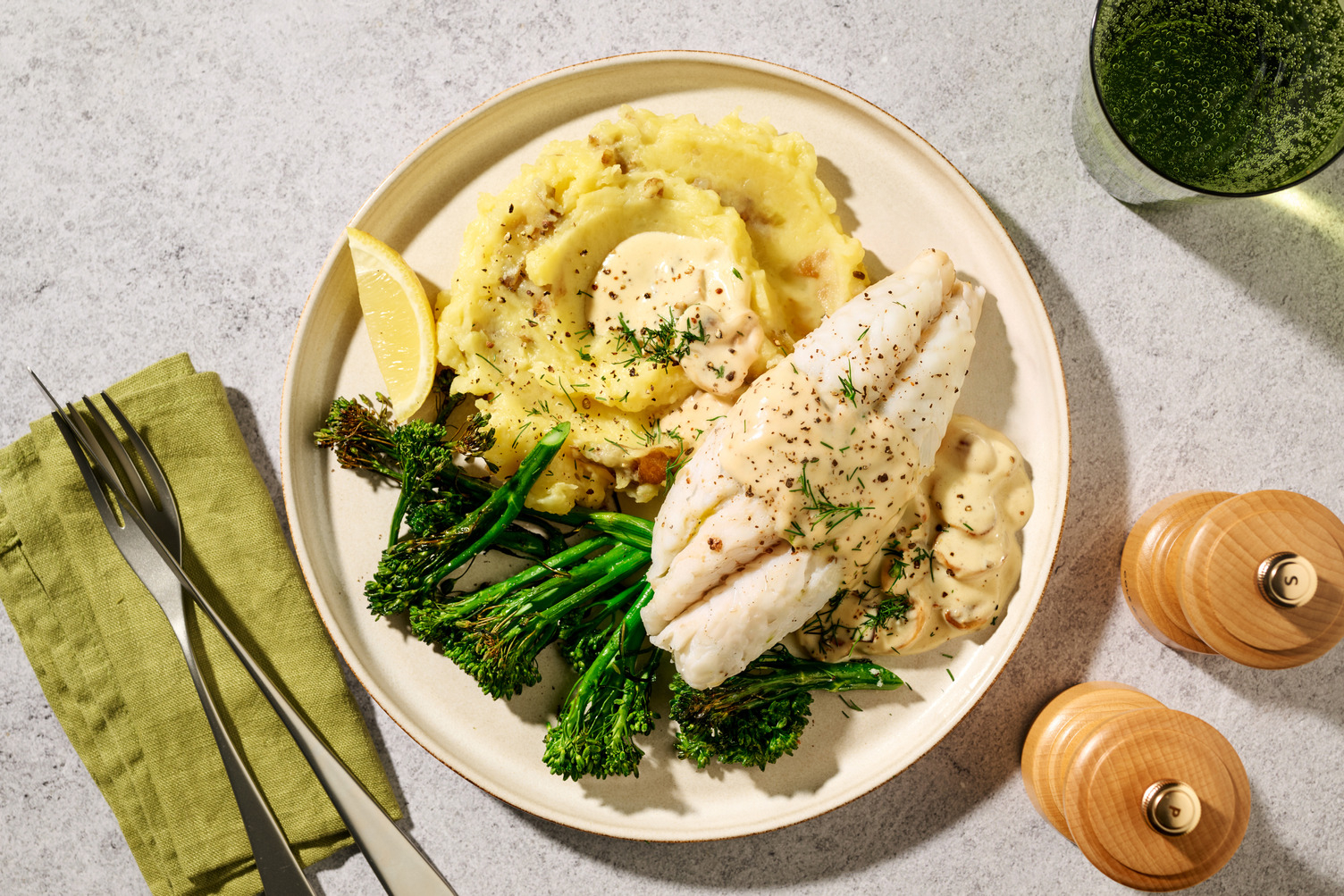 Lemon Haddock in Creamy Mushroom & Dill Sauce