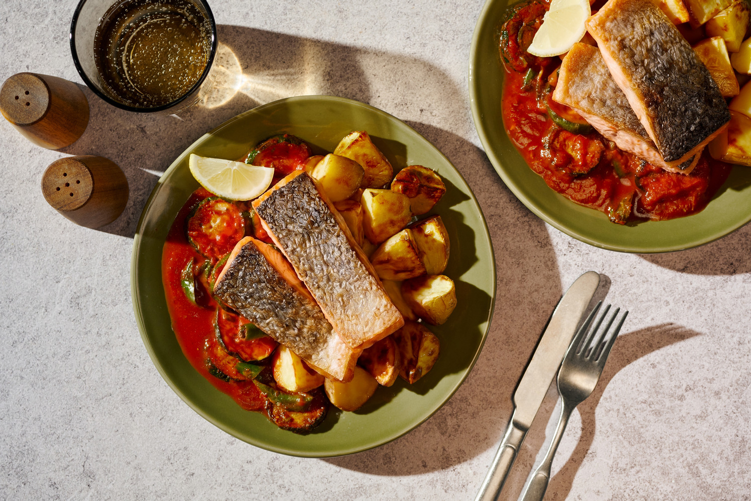 Pan-Fried Double Salmon and Pisto de Verduras