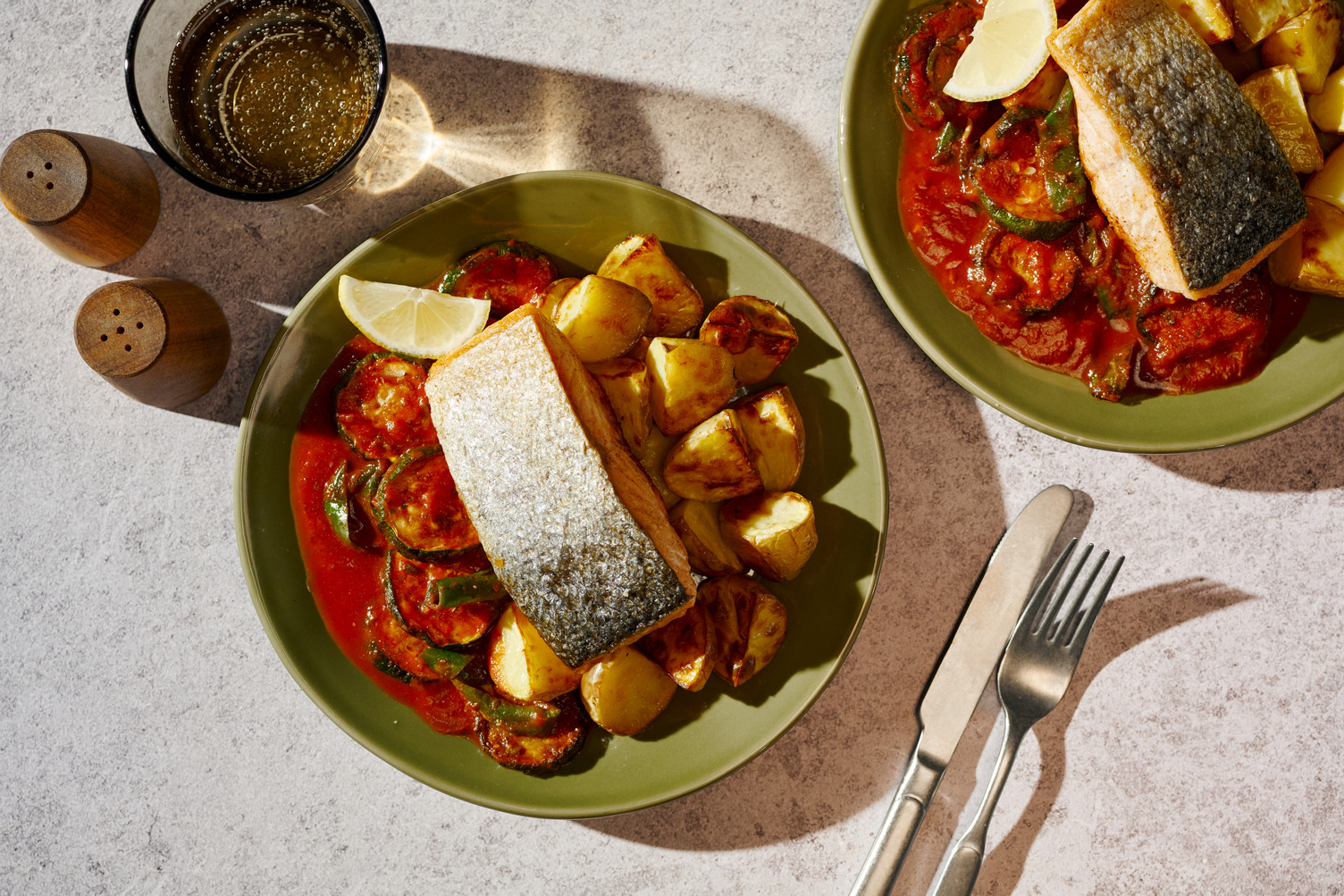 Pan-Fried Double Salmon and Pisto de Verduras