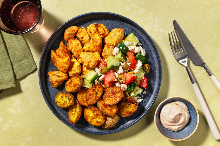 Baked Chicken and Greek Salad with Irish Bacon