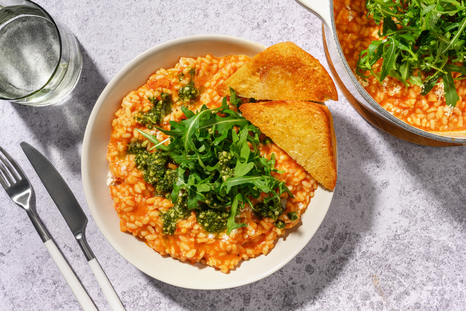 Oven-Baked Sausage and Risotto and Garlic Bread