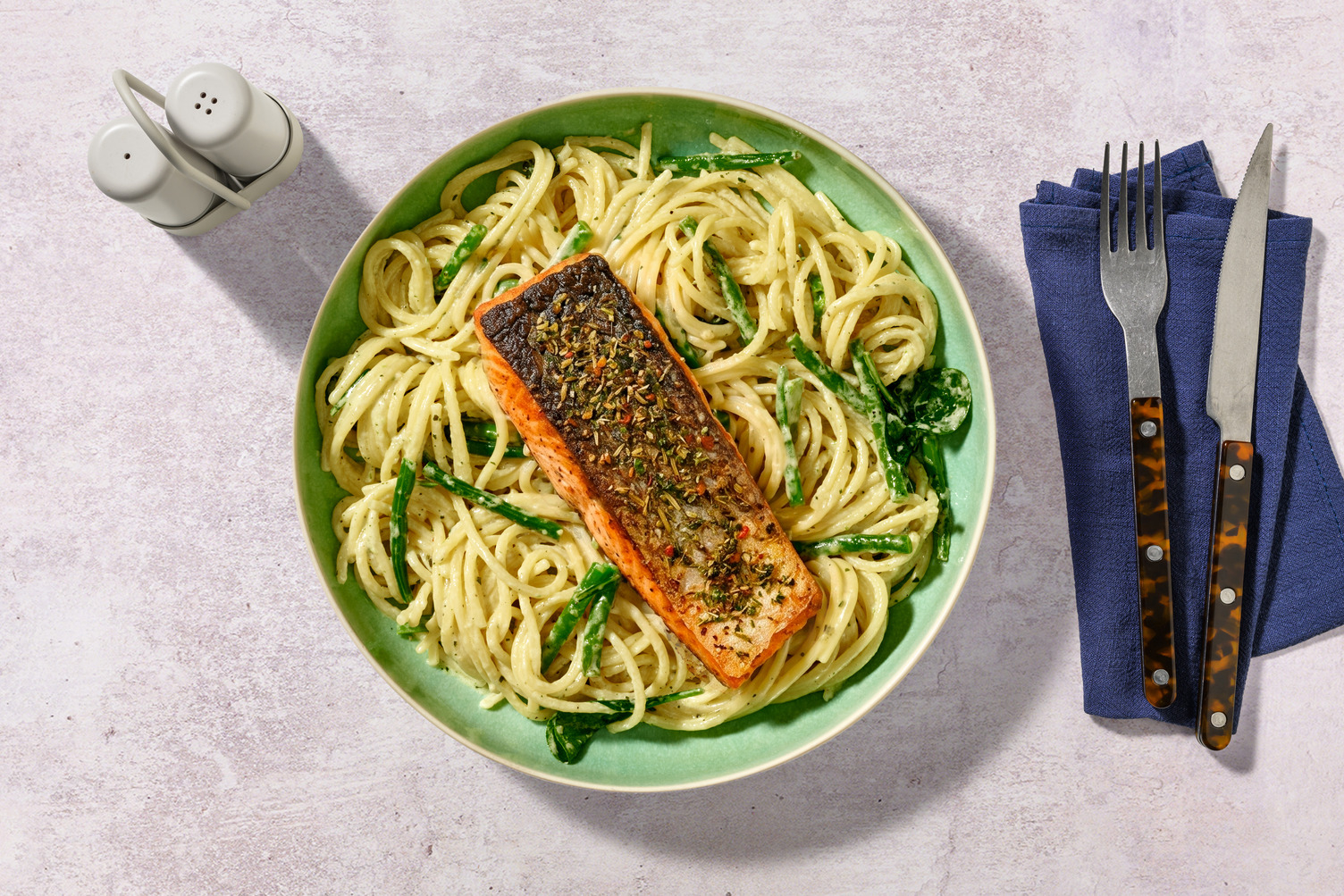 Baked Salmon and Creamy Pesto Pasta
