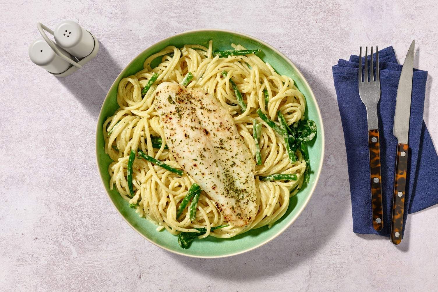 Baked Salmon and Creamy Pesto Pasta