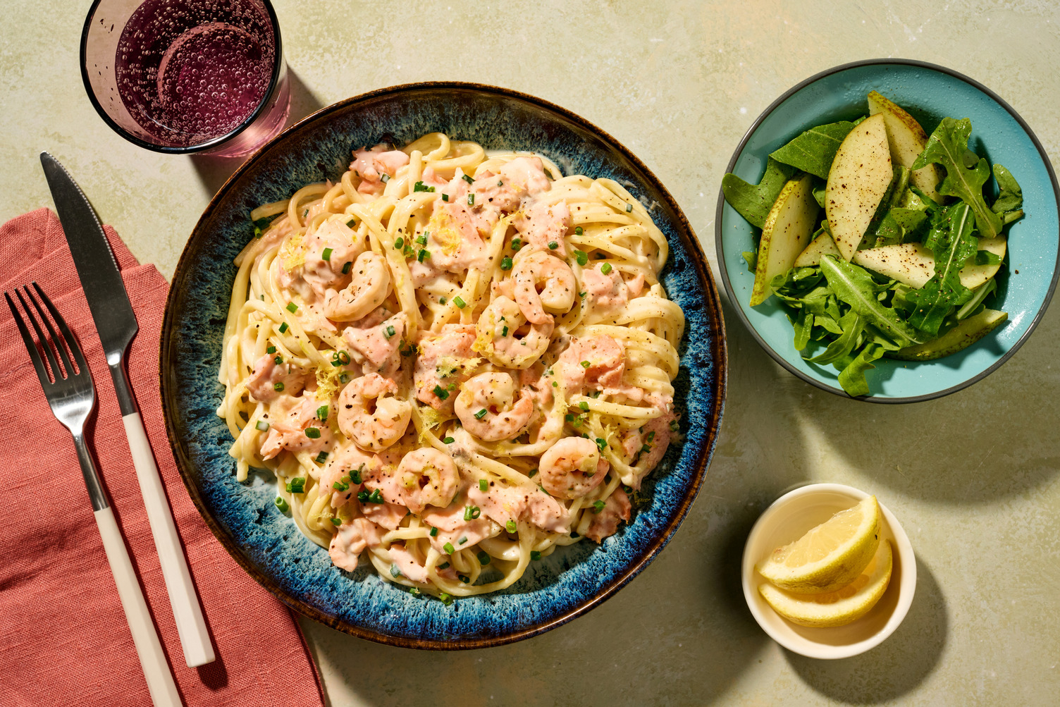 Creamy Lemon & Chive Prawn and Salmon Linguine