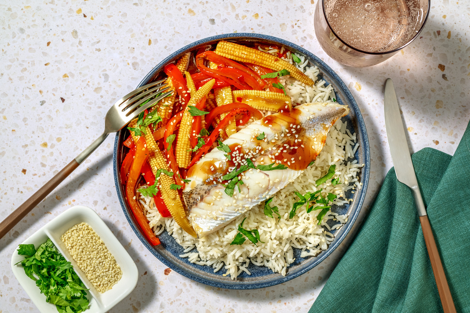 Bulgogi Glazed Basa on Garlic Rice
