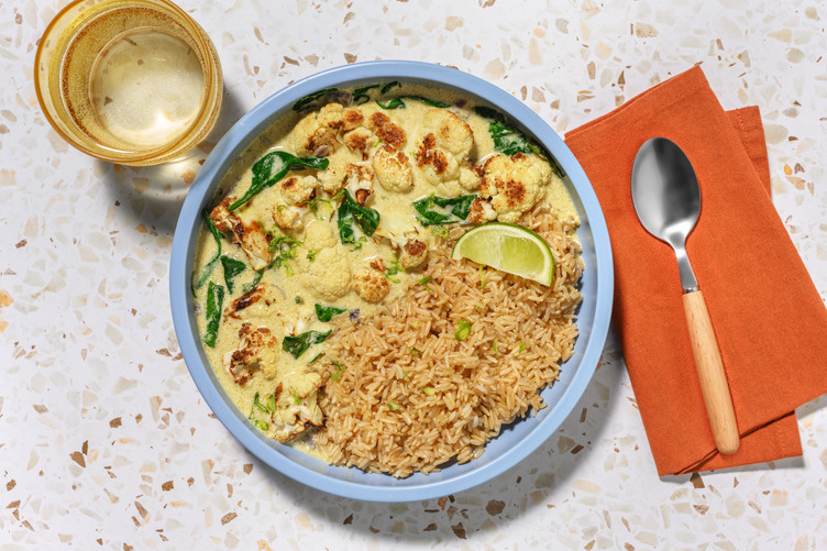 Roasted Cauliflower in Thai Green Curry Sauce with Tofu