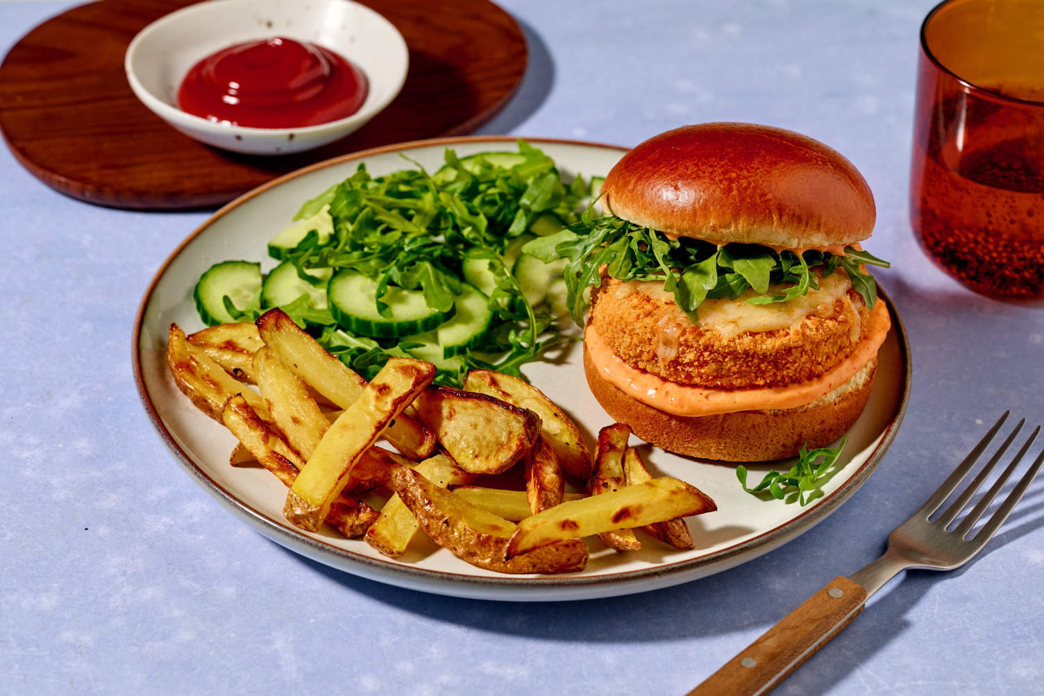 Pan-Fried Chicken Breast Burger and Chips
