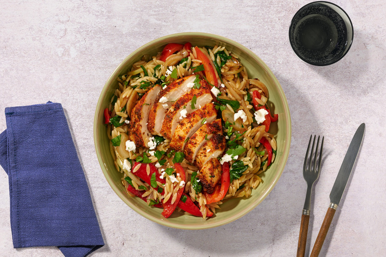 Kipfilet met witte kaas en volkoren orzo