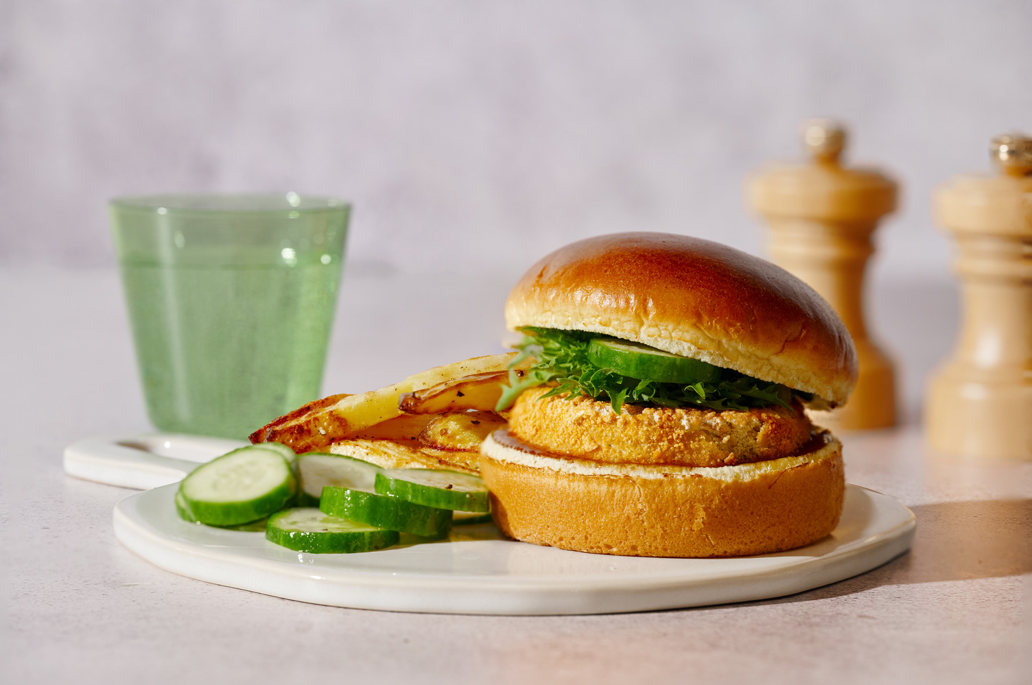 Crispy Katsu Fish Burger and Spiced Chips