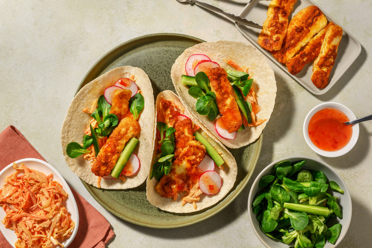 Cajun Spiced Halloumi Wraps with Prawns