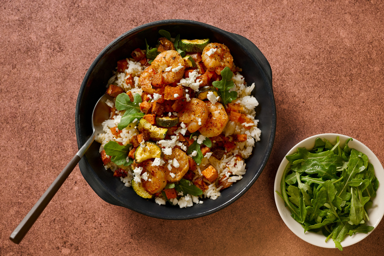 Spiced Spelt, Roasted Veg and Prawn Salad