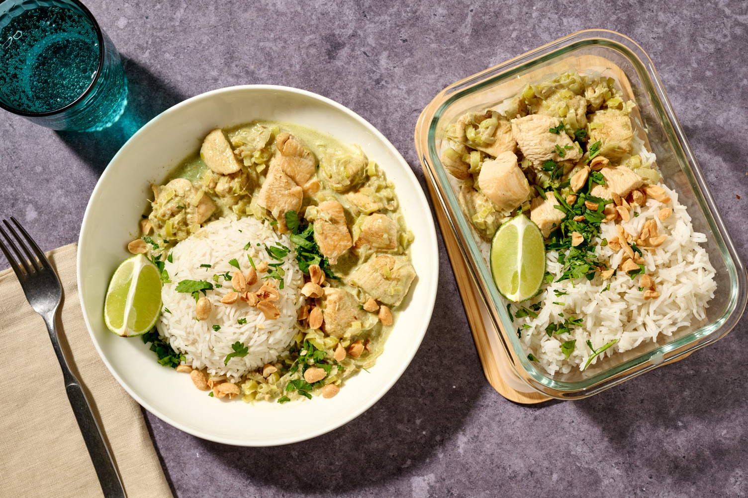 Curry vert thaï au poulet, coco & poireau