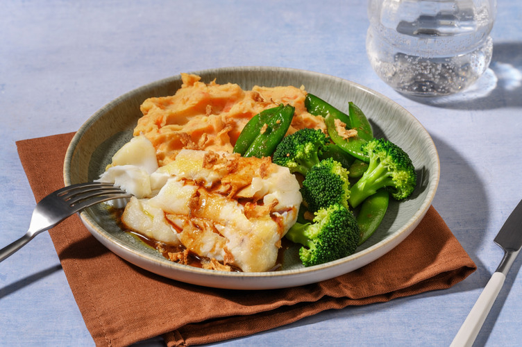 Kabeljauwfilet met ponzu en sticky sugarsnaps