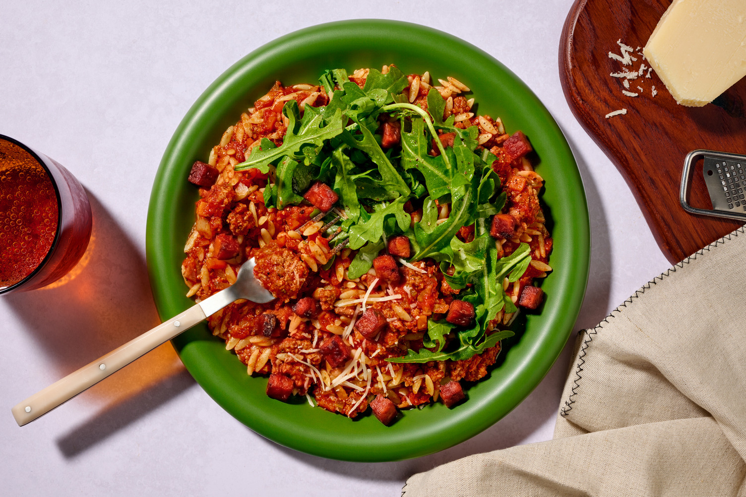 Easy Beef and Bacon Bolognese Orzo