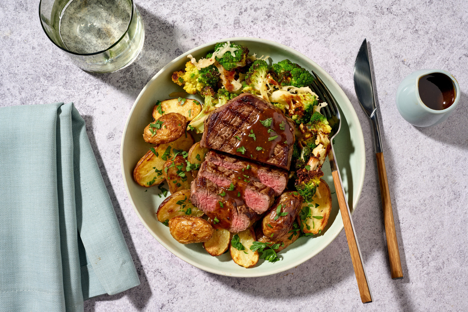 Garlic Beef Rump and Roasted Romanesco 
