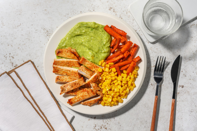 Lomo adobado con parmentier de brócoli y patata