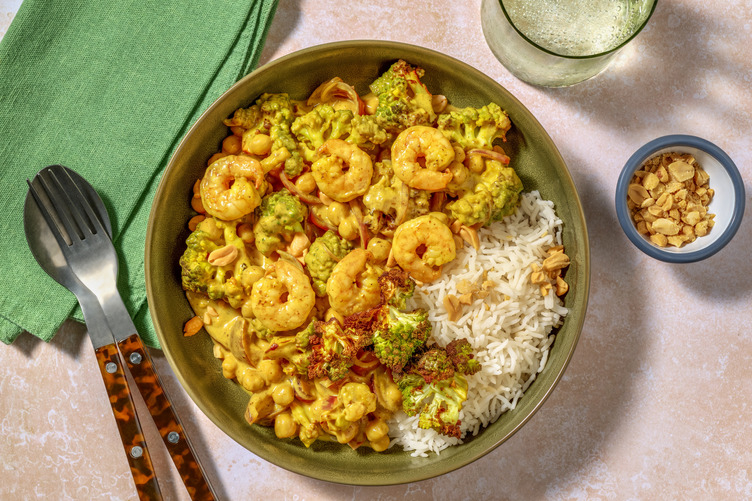 Romanesco Broccoli, Chickpea Curry with Prawns