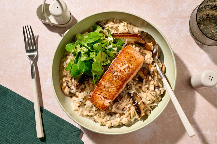 Truffle and Double Mushroom Orzotto with Salmon
