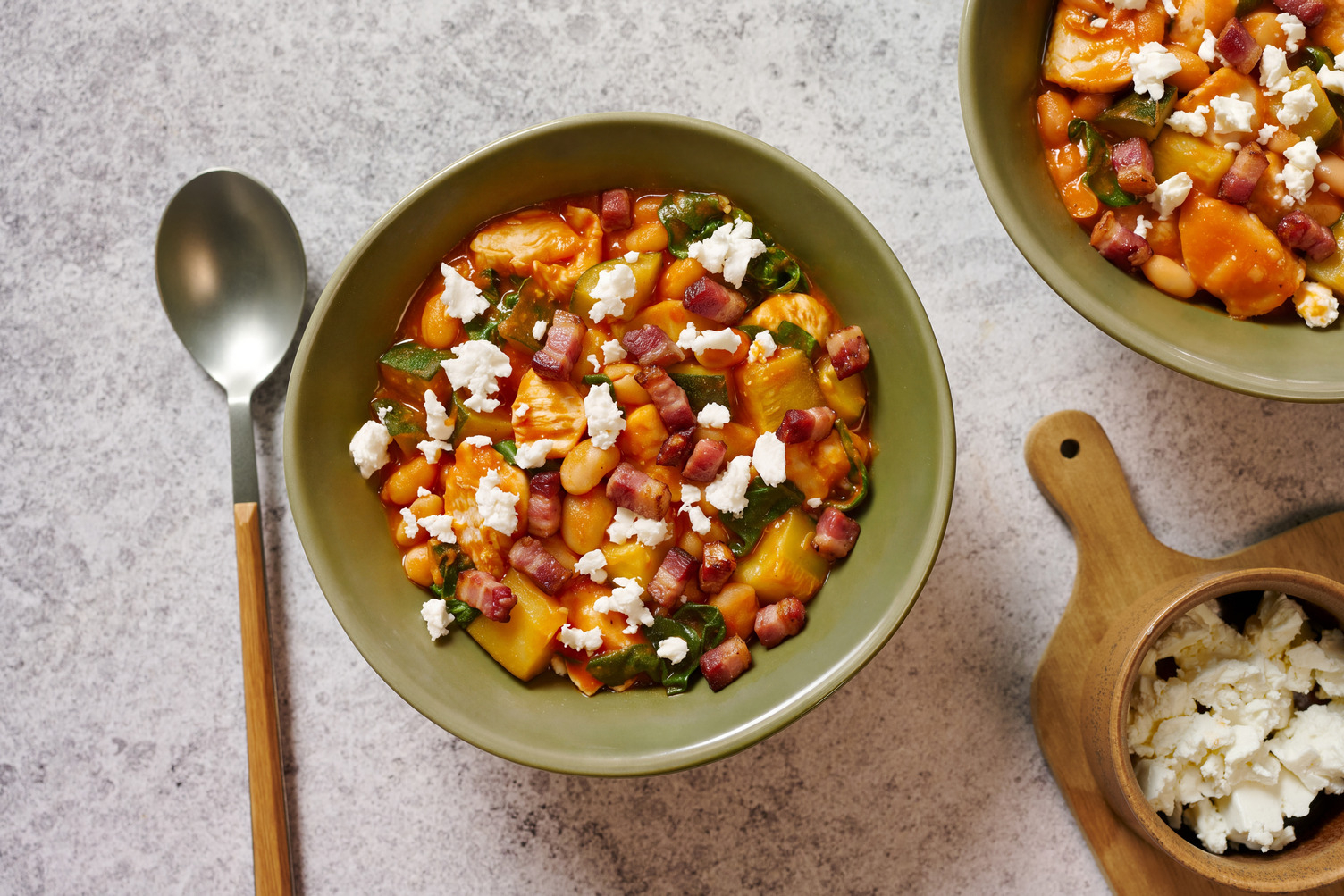 Mediterranean Style Chicken, Bacon and Butter Bean Bowl