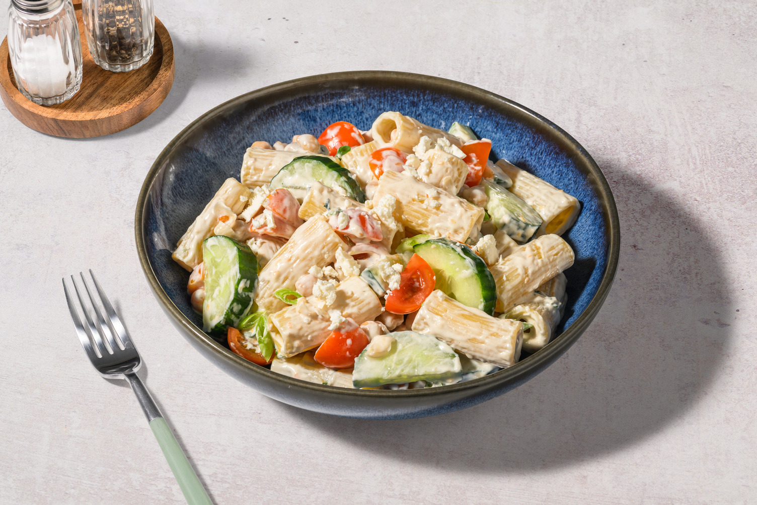 Tahini Chickpea Pasta Salad with Irish Bacon