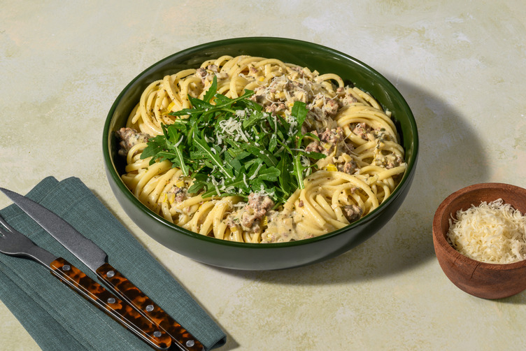 Creamy Basil Lean Beef and Leek Linguine
