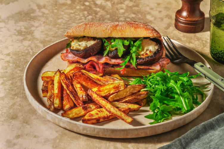 Portobello Mushroom Goat's Cheese Sandwich with Irish Bacon
