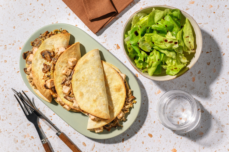 Cheesy Mushroom and Leek Quesadillas with Irish Chicken 