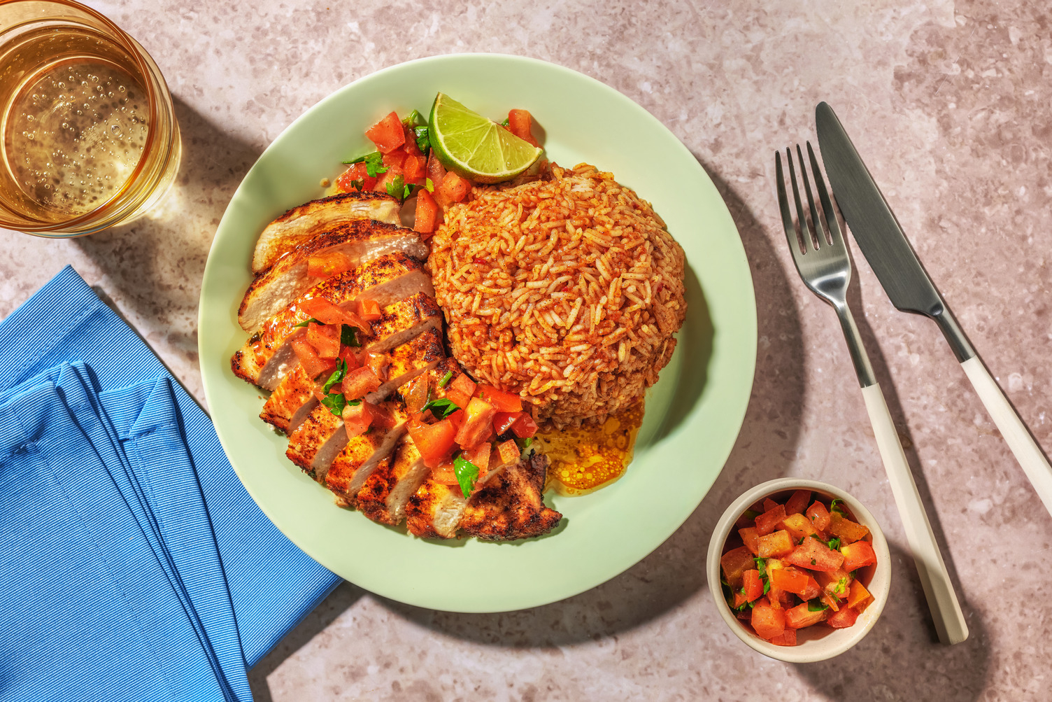 Pollo asado : poulet grillé & riz à la mexicaine