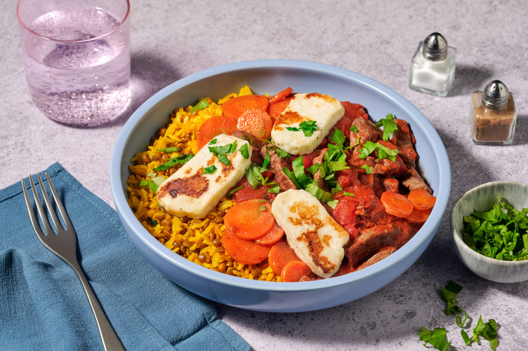 Tunisian-spiced Beef Strips with Halloumi