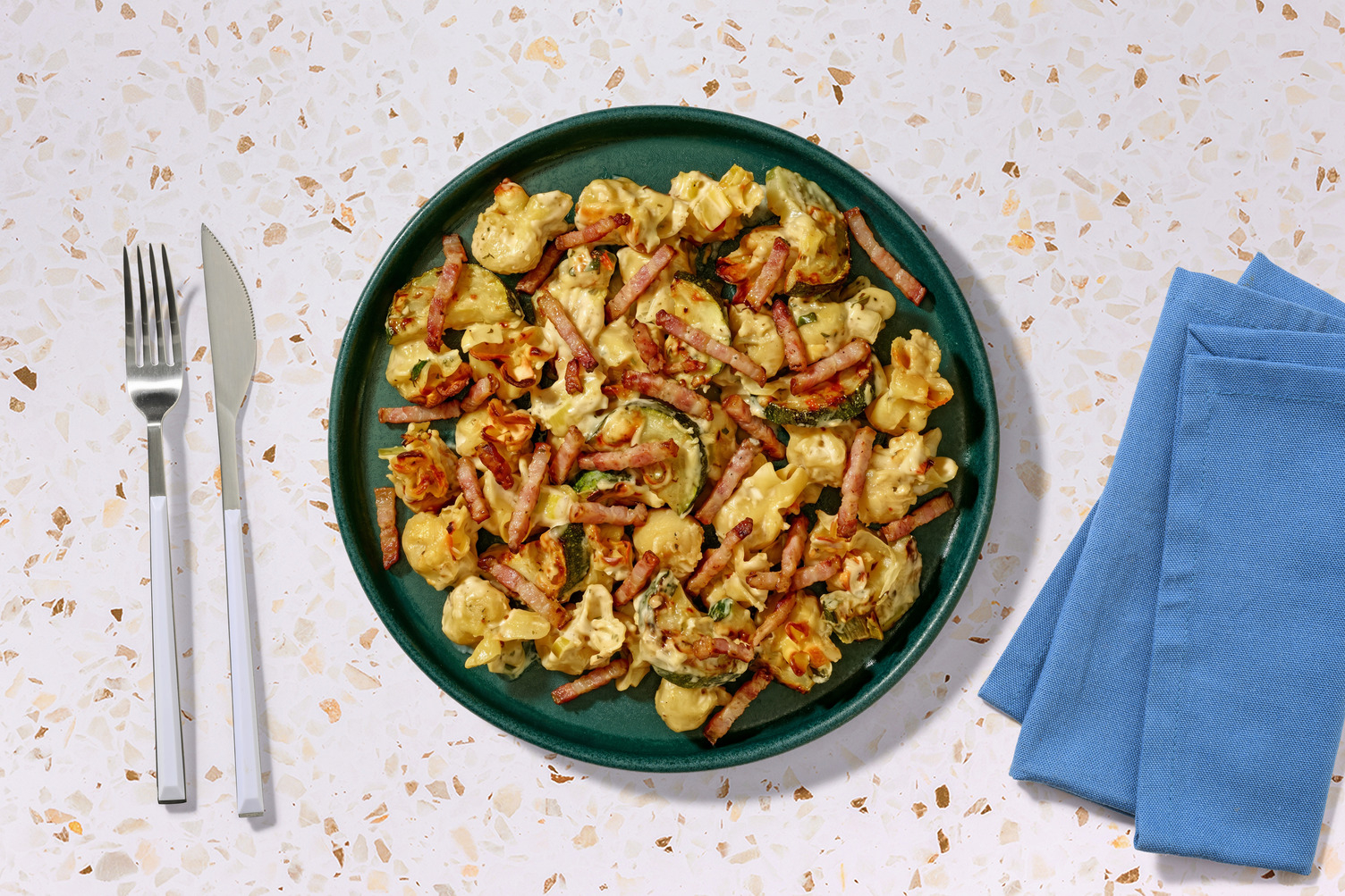Cashel Blue® Cheese Mushroom Fiorelli Bake with Irish Bacon Lardons 