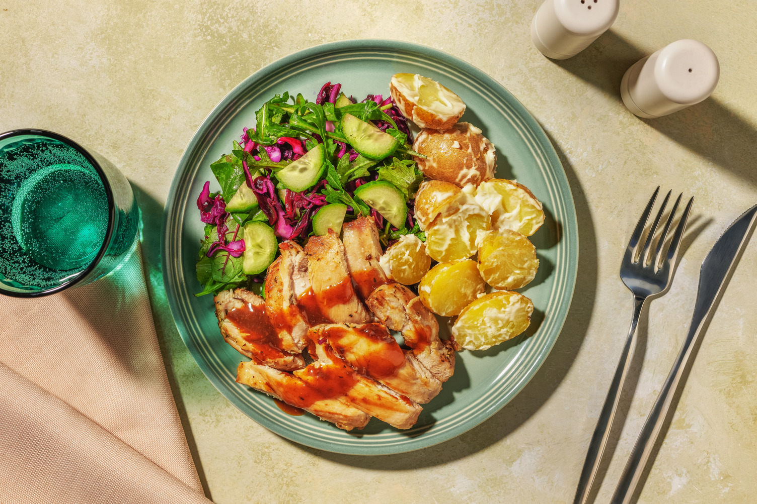 Quick BBQ Chicken Thighs and Aioli Potato Salad