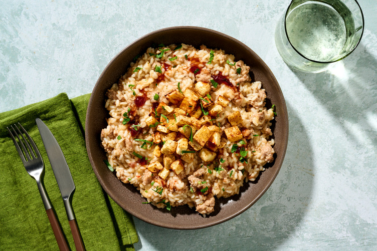 Risotto à la saucisse de porc & sauce myrtilles