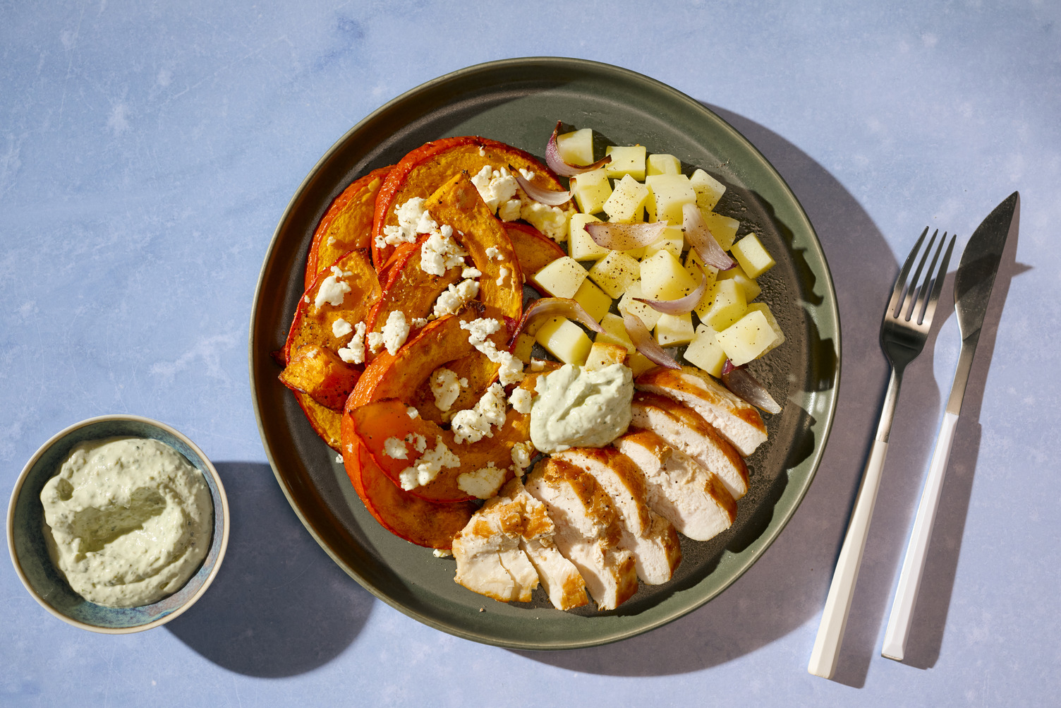Hähnchenbrust mit Kürbis und Kartoffeln