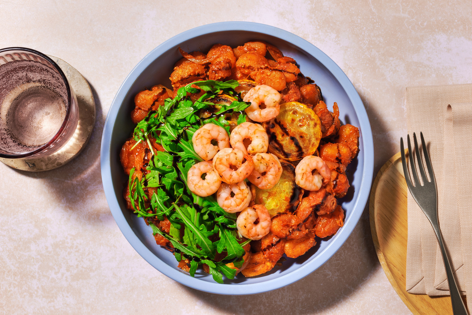 Chorizo, Prawn and Yellow Courgette Pan-Fried Gnocchi