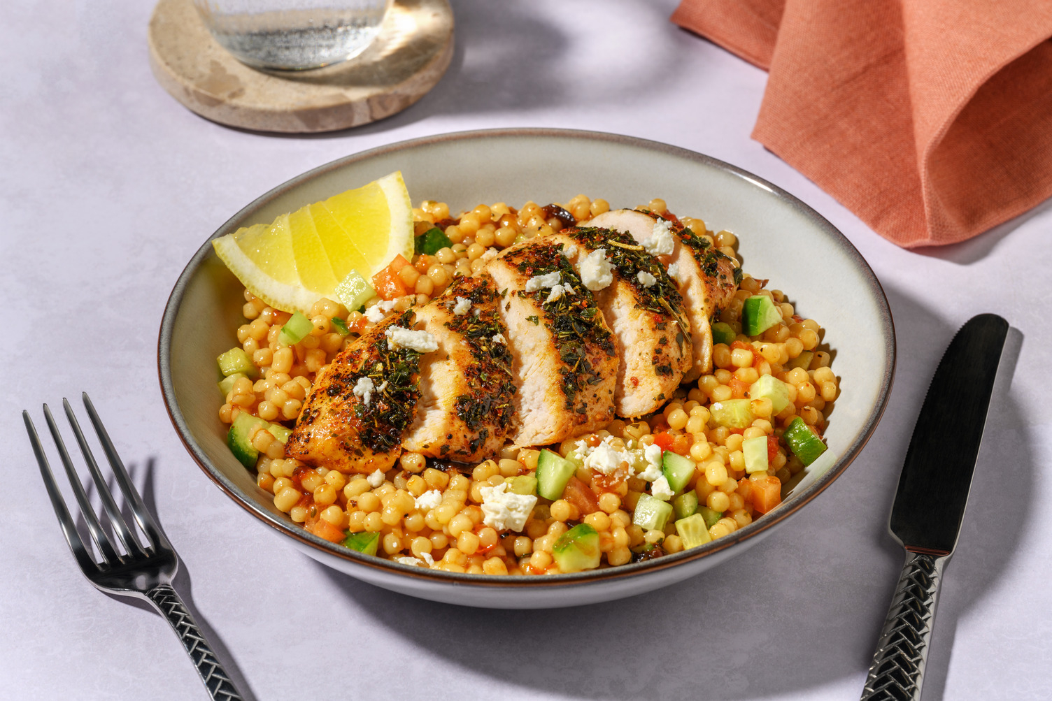 Spiced Double Chicken and Caramelised Onion Pearl Couscous Salad