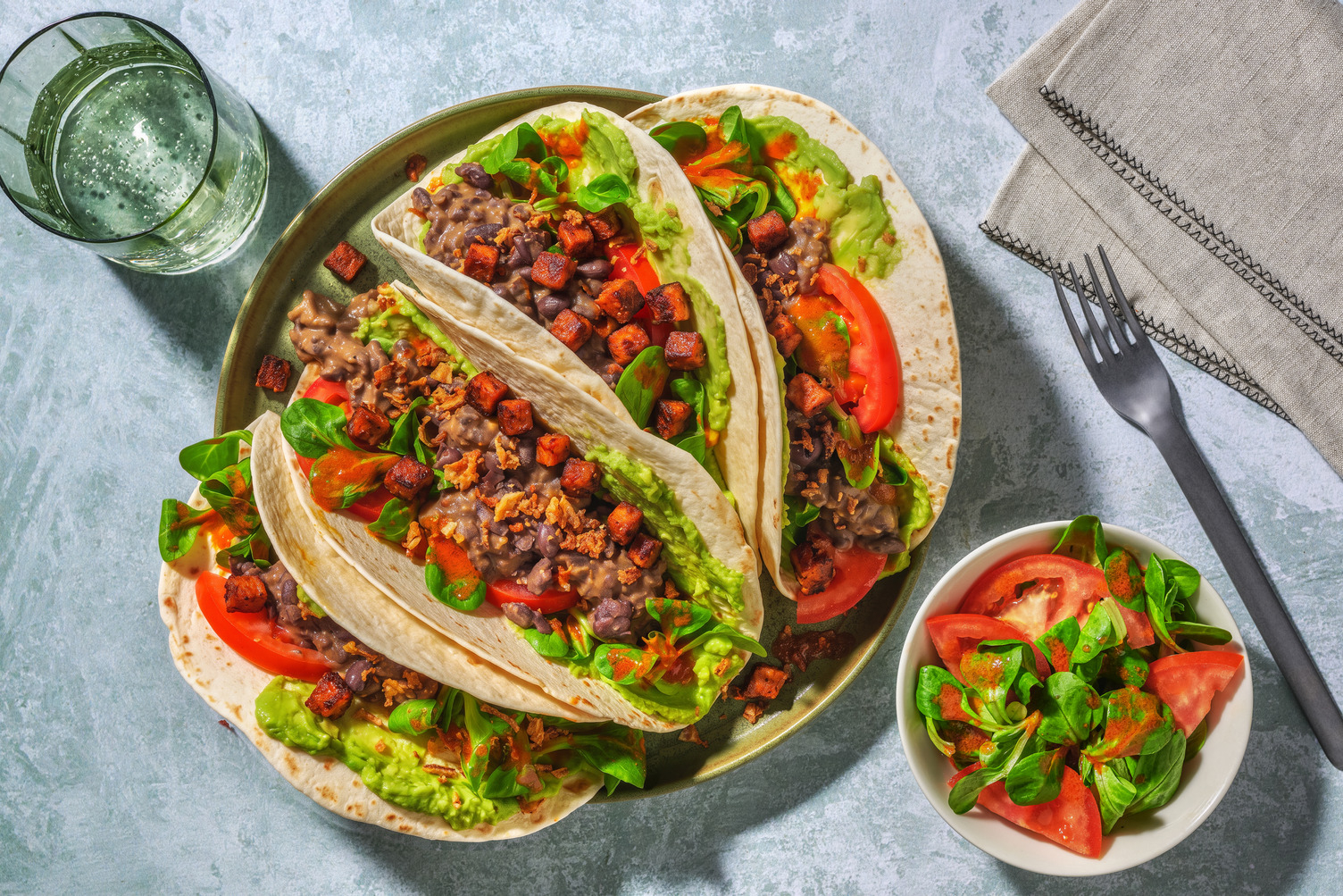 Mexican Spiced Black Bean Loaded Tortillas with Chorizo