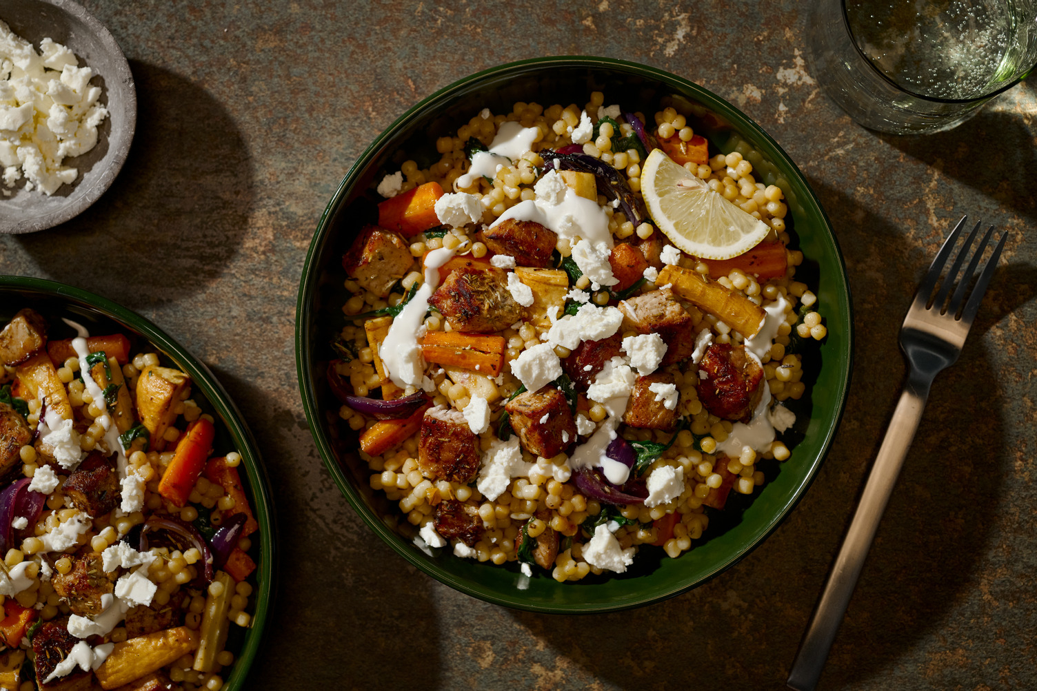 Air Fryer Mediterranean Style Pork & Pearl Couscous