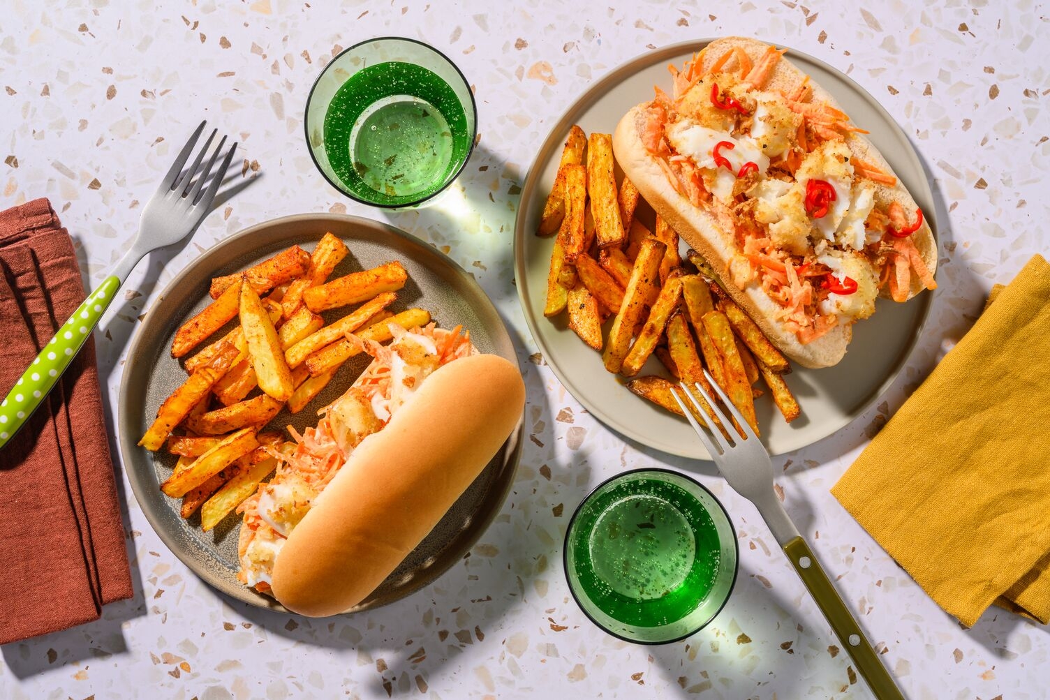 Crispy Double Fish Finger Roll and Sweet Potato Fries