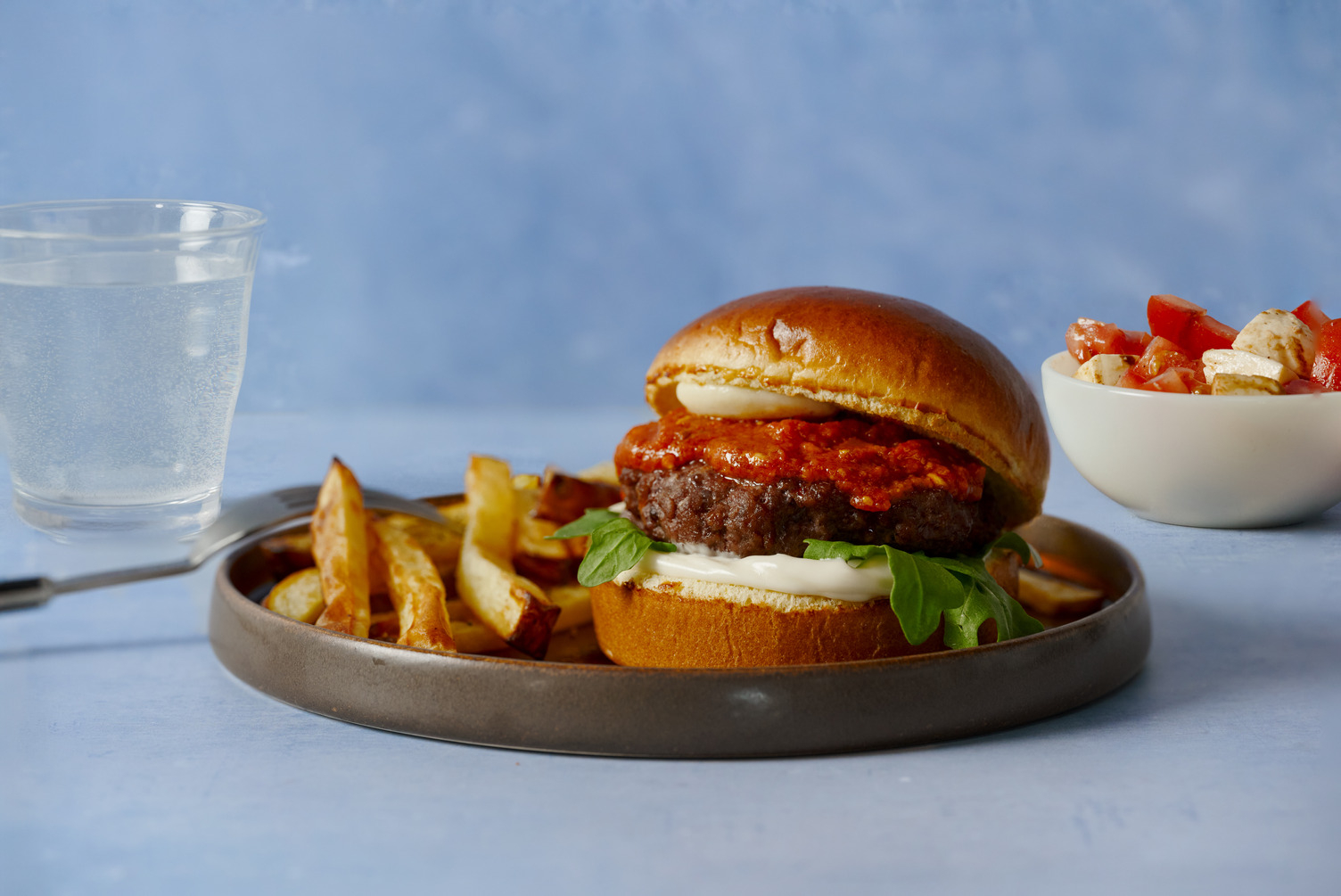 Air Fryer Mozzarella and Beef Marinara Burger