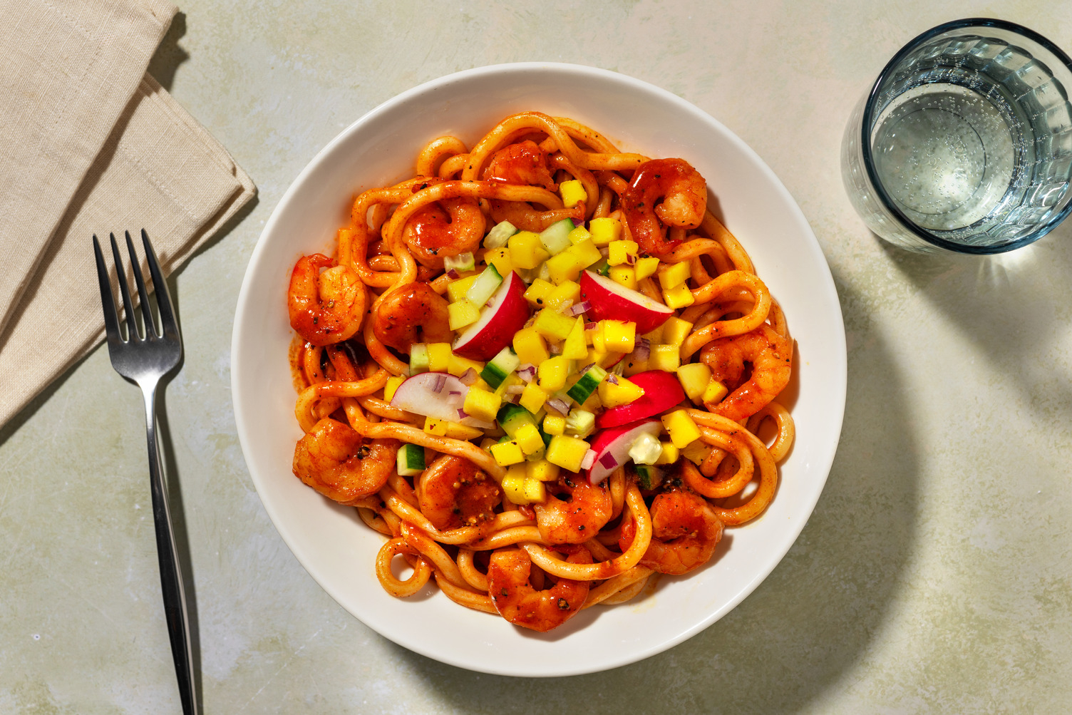 Korean Prawn and Mango Warm Noodle Salad 