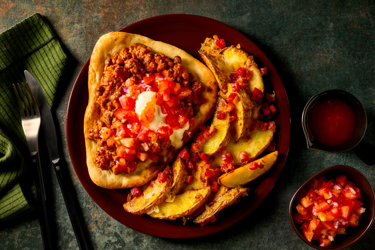 Lean Beef Chilli Loaded Naan and Cheesy Chorizo Wedges