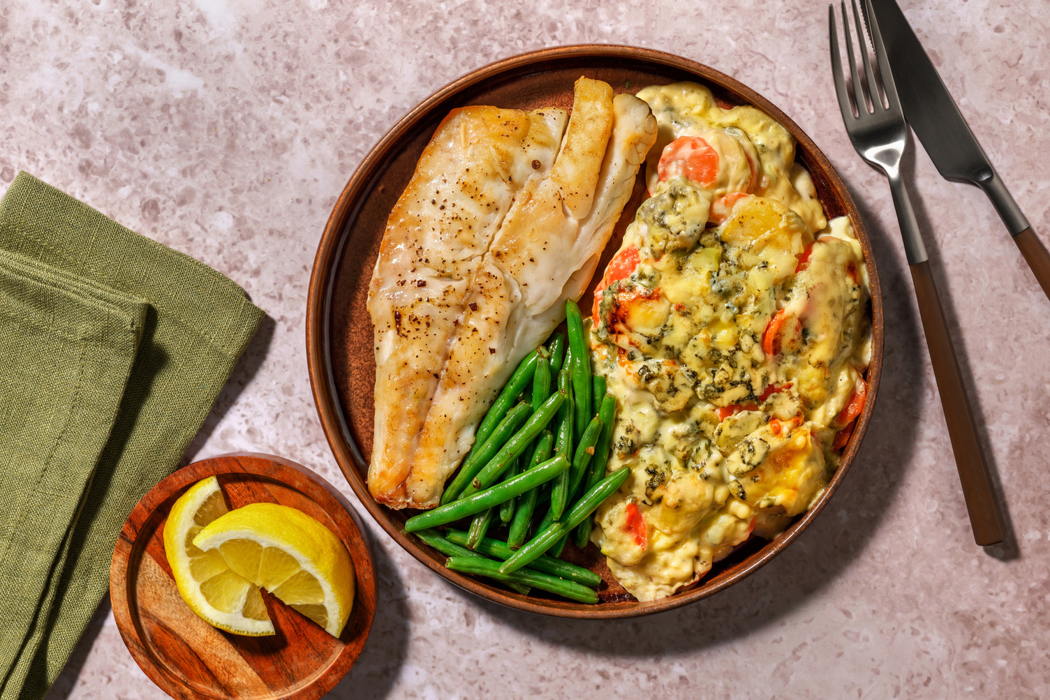 Double Basa with Cashel Blue® Cheese Dauphinoise