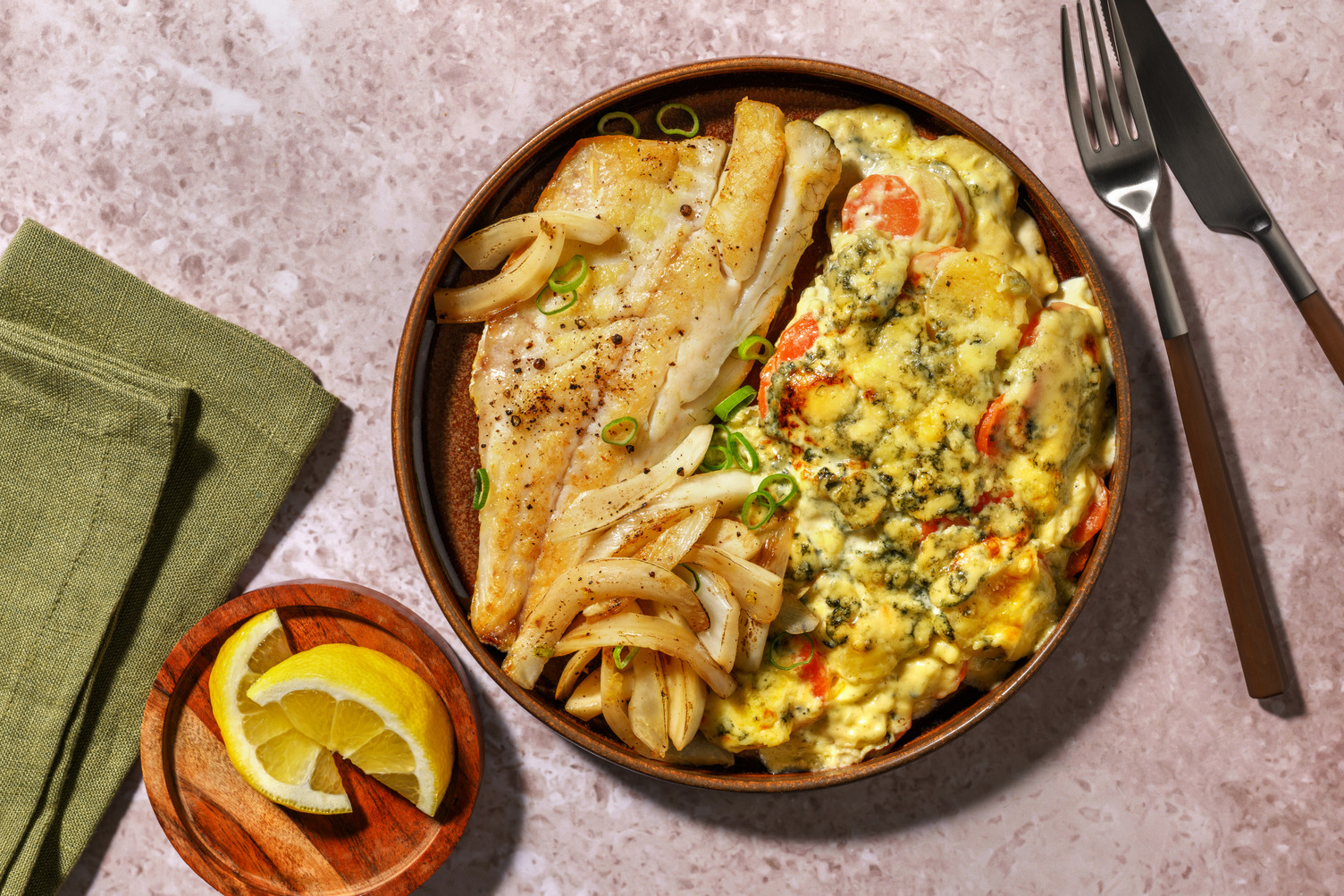 Salmon and Cashel Blue® Cheese Dauphinoise