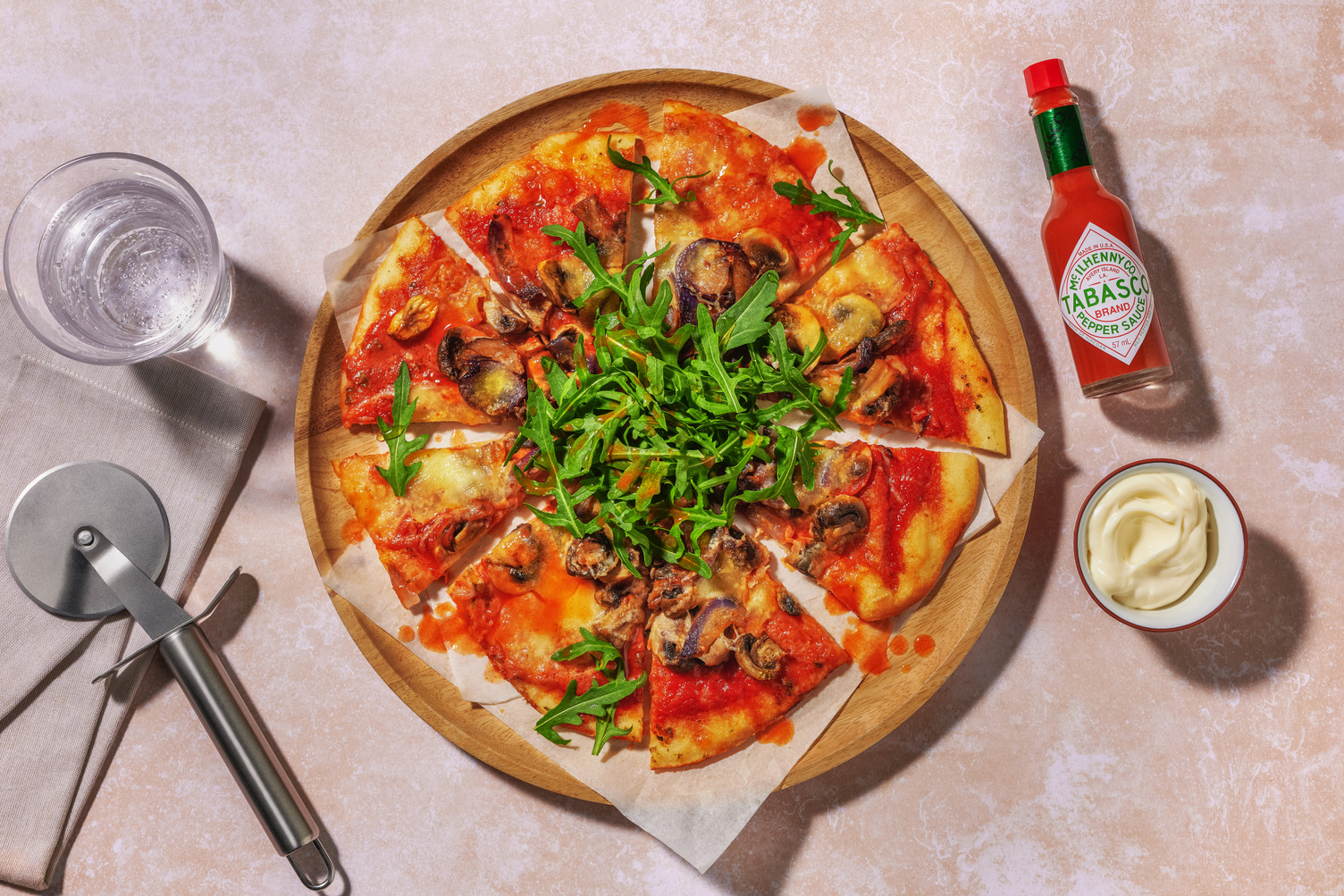 Cheesy Garlic Mushroom Pizza & TABASCO® Brand Pepper Sauce Drizzle