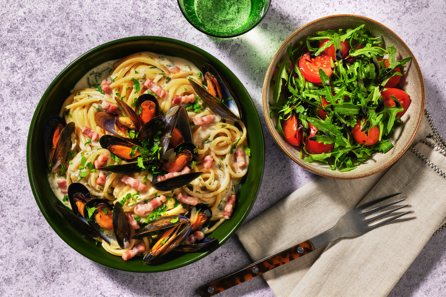 Creamy Garlic Mussel Linguine with Irish Bacon