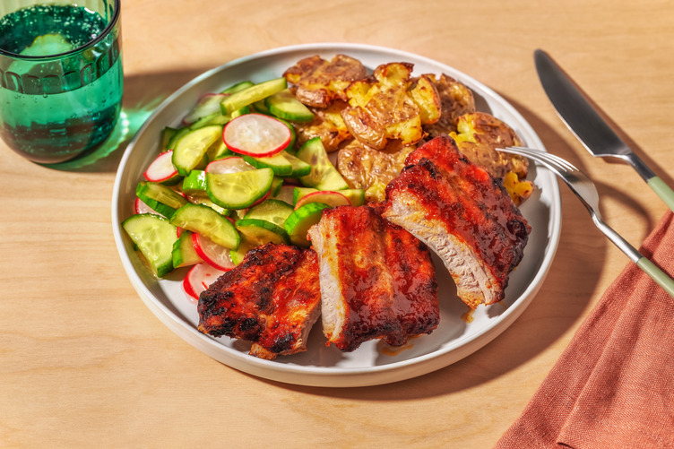 Korean Glazed Pork Ribs and Crispy Smashed Potatoes