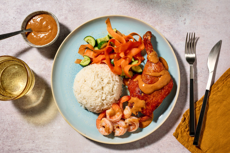 Satay Duck Rice Bowl with Prawns