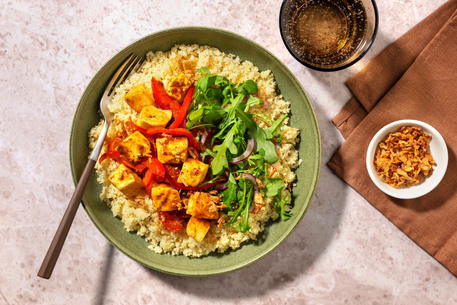 Salmon, BBQ Jerk Spiced Halloumi and Couscous Bowl
